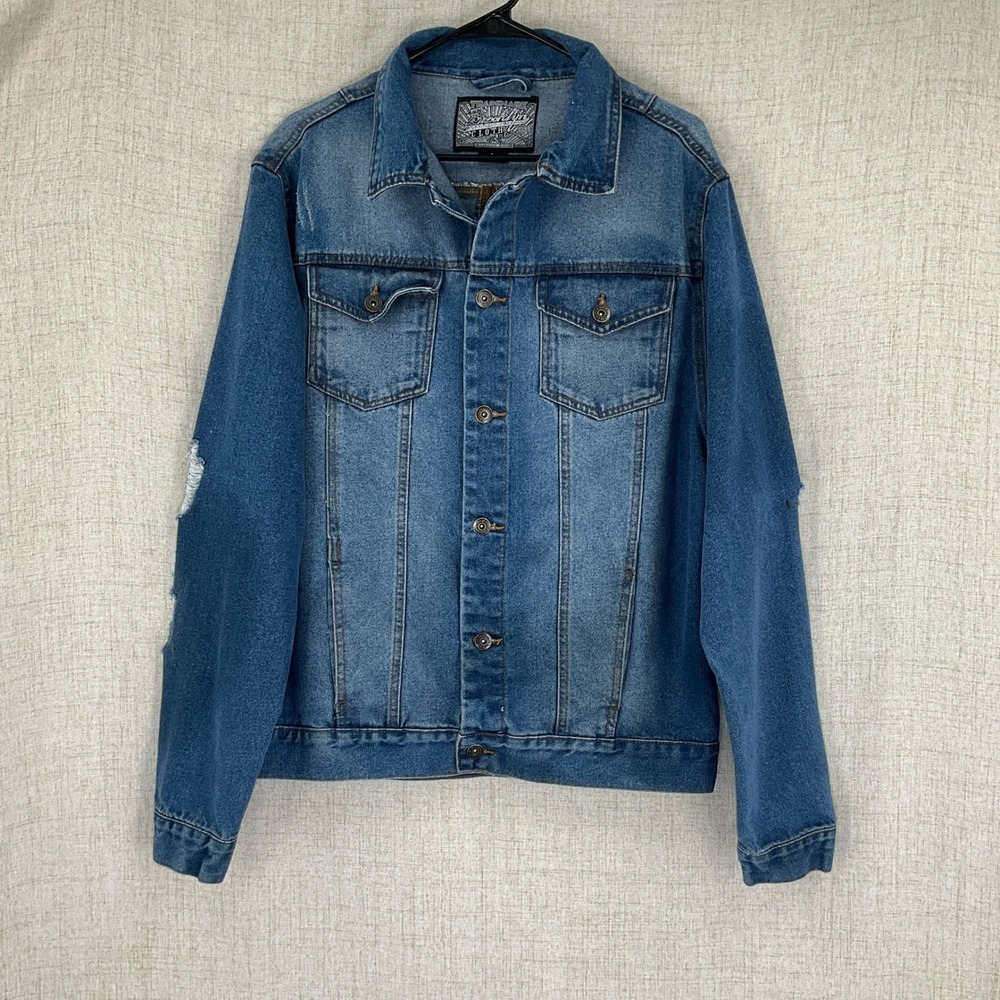 Vintage Brooklyn Cloth Mens Denim Jacket Distressed Medium Wash Size L Edgy